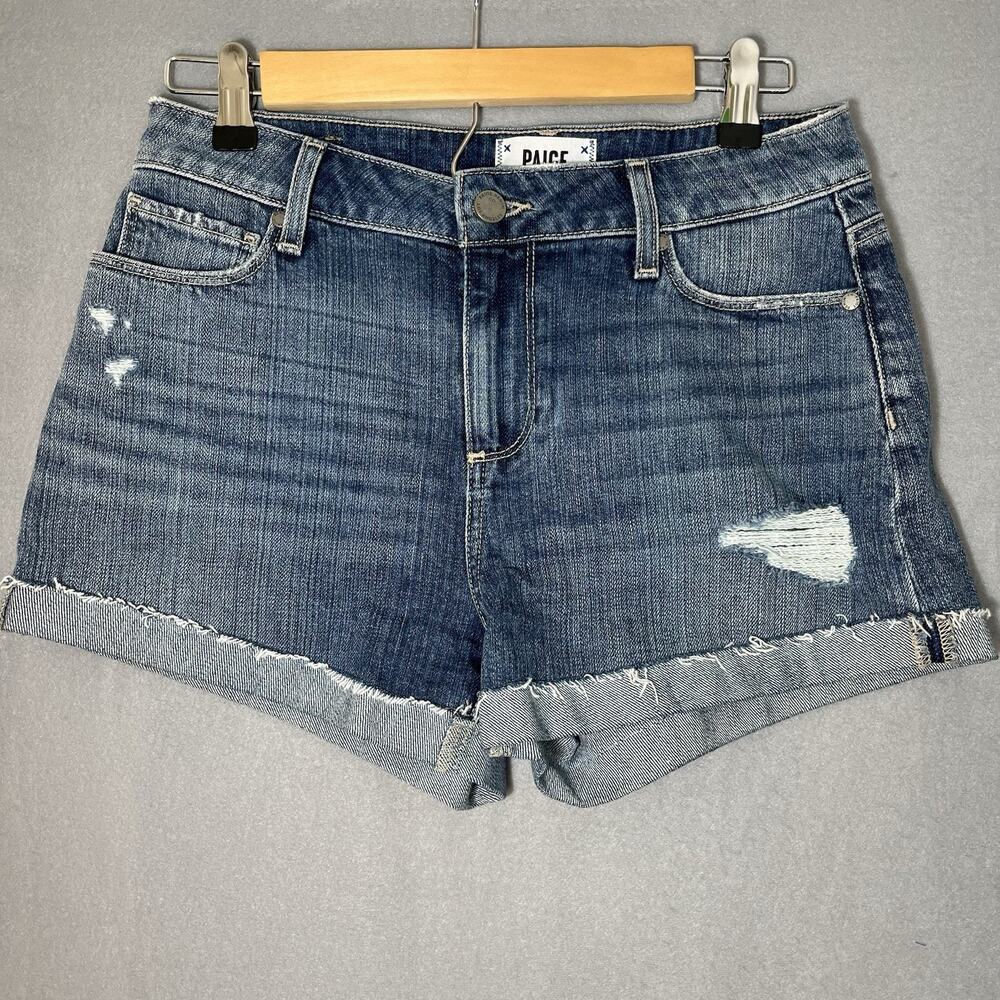 Paige Jimmy Jimmy Short Distressed Denim Shorts Stretch Women's Blue Size 26 - Picture 1 of 8
